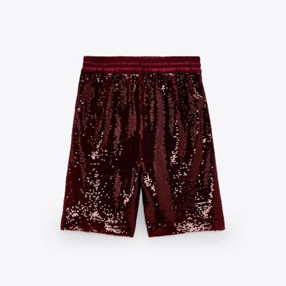 NWT Zara burgundy sequin high waist Bermuda shorts, M - Picture 3 of 6